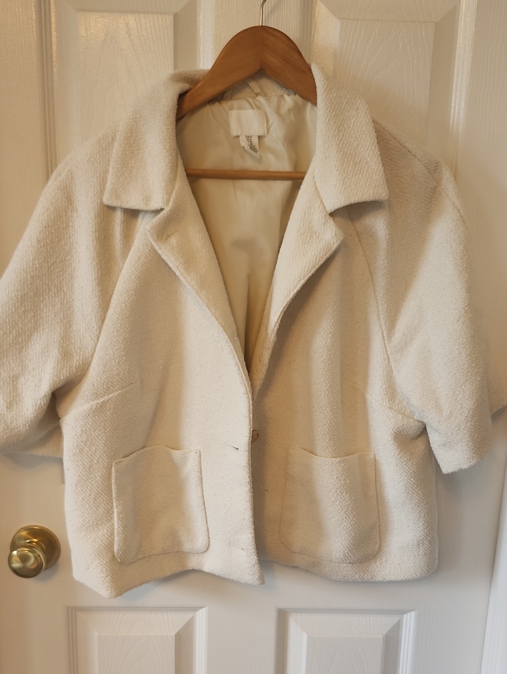 H&M Cream Bouclé Short Jacket with Patch Pockets